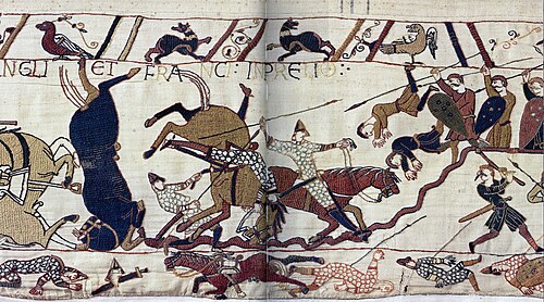 Scene from the Bayeux Tapestry depicting the Battle of Hastings