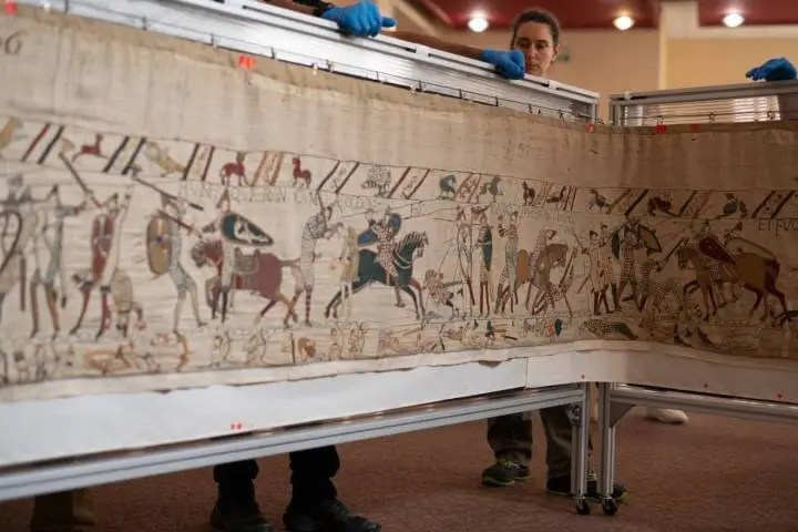 Bayeux Tapestry being removed before its historic 2026 transfer to the British Museum